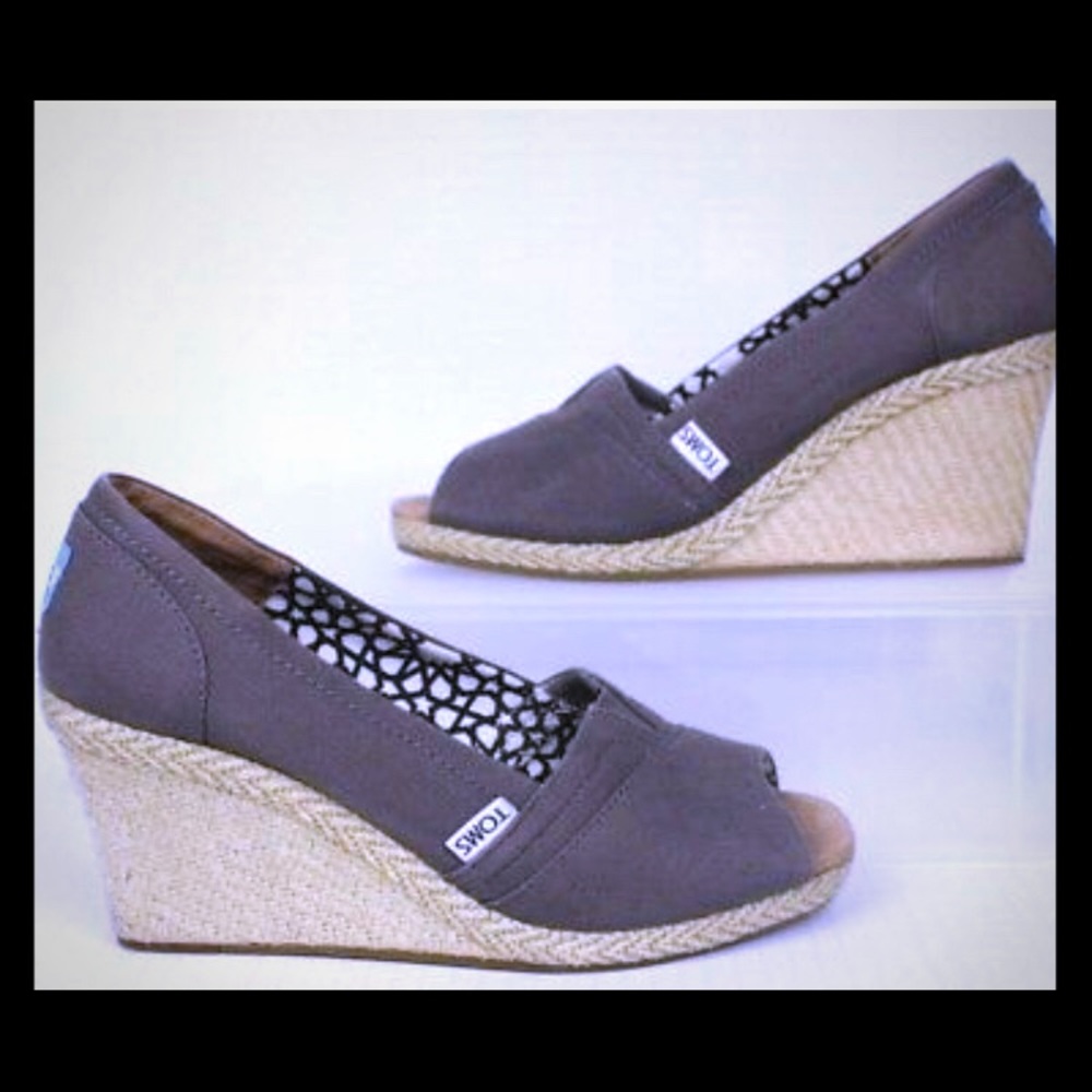 Toms Stella Ash Gray Canvas Wedge Heels
